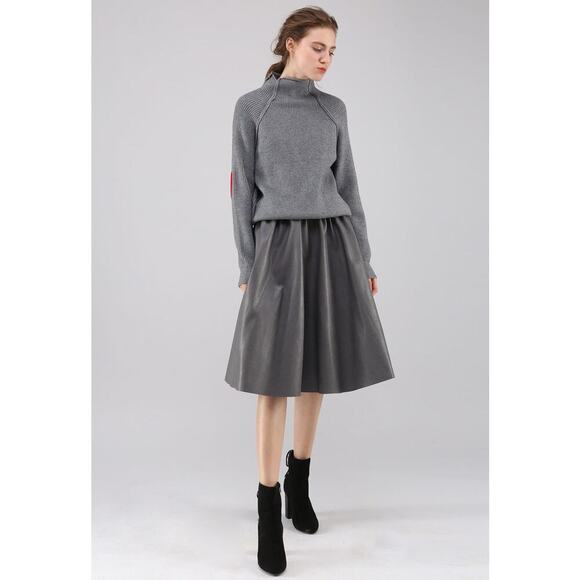 Gray Turtleneck Sweater with Red Heart Patches - Picture 2 of 15